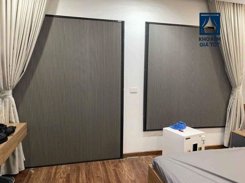 mẫu rèm tổ ong lắp đặt cửa sổ màu xám